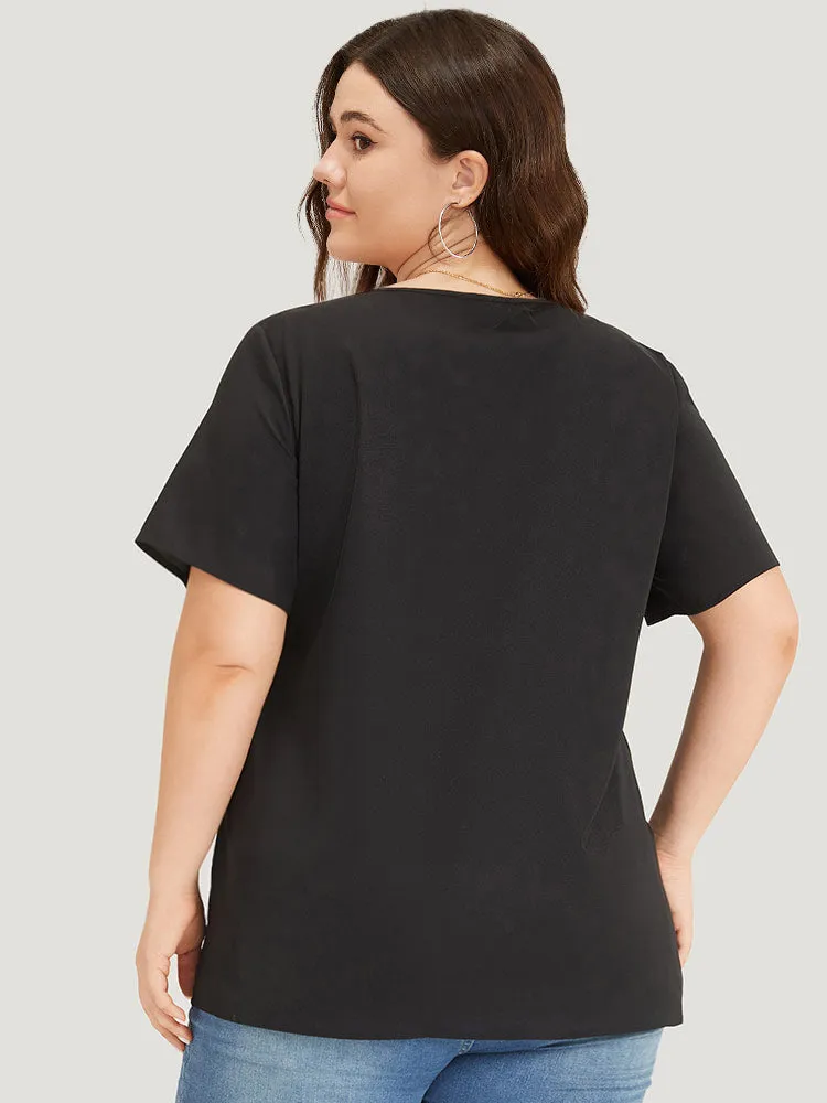 Colorblock Contrast Patchwork V Neck Blouse sold by Bloomchic product image thumbnail 5