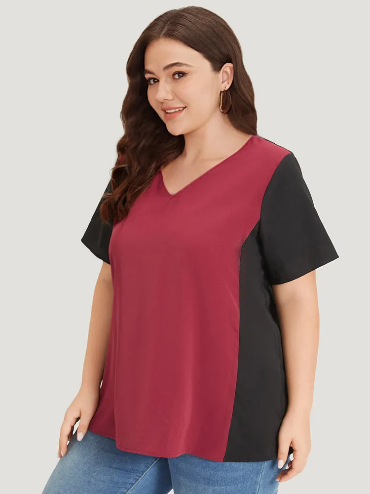 Colorblock Contrast Patchwork V Neck Blouse sold by Bloomchic product image thumbnail 2