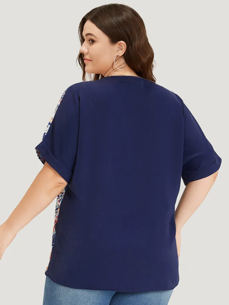 Bandana Print Patchwork Contrast Roll Batwing Sleeve Blouse sold by Bloomchic product image thumbnail 5