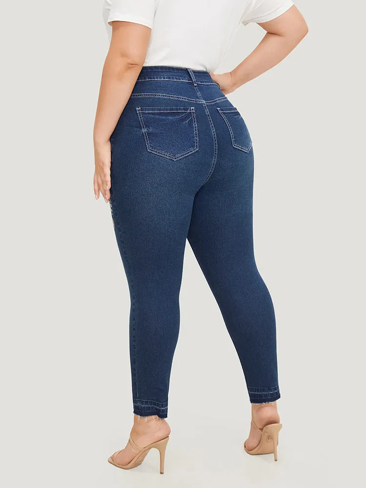 Very Stretchy Floral Embroidered Dark Wash Jeans sold by Bloomchic product image thumbnail 4