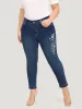 Very Stretchy Floral Embroidered Dark Wash Jeans sold by Bloomchic