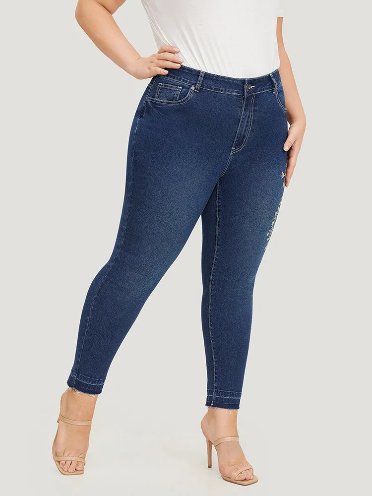 Very Stretchy Floral Embroidered Dark Wash Jeans sold by Bloomchic product image thumbnail 5