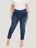 Very Stretchy Floral Embroidered Dark Wash Jeans sold by Bloomchic