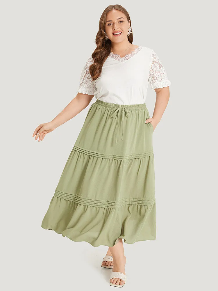 Plain Drawstring Pocket Ruffle Layered Hem Skirt sold by Bloomchic product image thumbnail 4