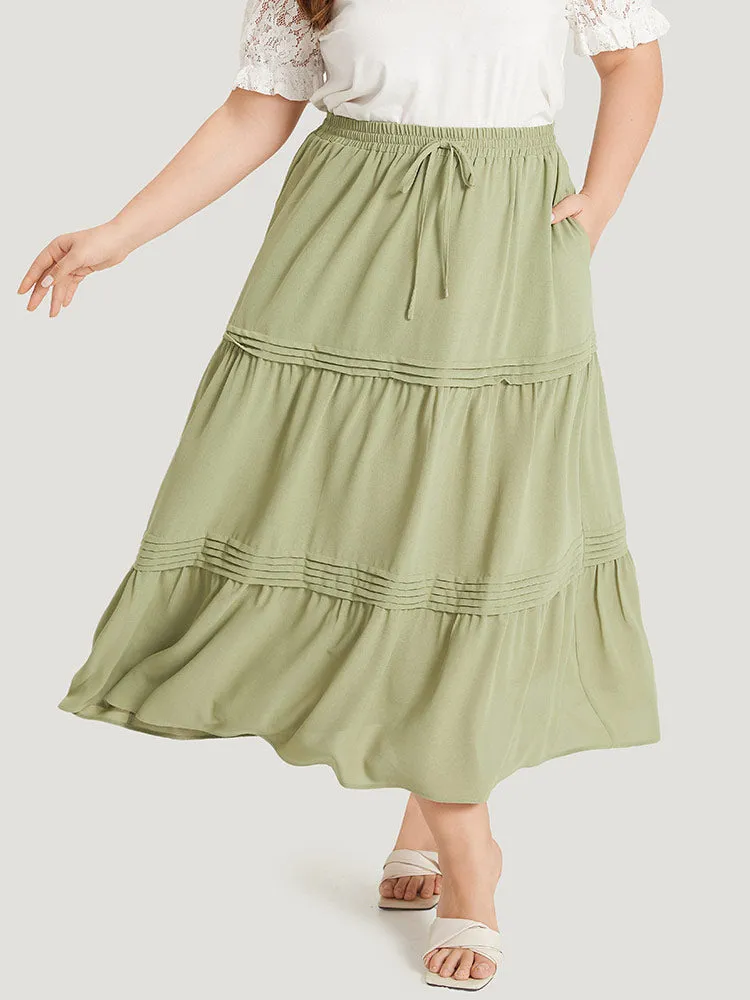 Plain Drawstring Pocket Ruffle Layered Hem Skirt sold by Bloomchic