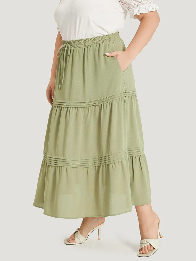 Plain Drawstring Pocket Ruffle Layered Hem Skirt sold by Bloomchic product image thumbnail 2