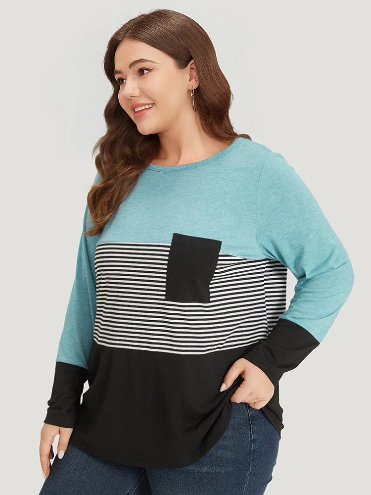 Striped Colorblock Contrast Patchwork Crew Neck T-shirt sold by Bloomchic product image thumbnail 4