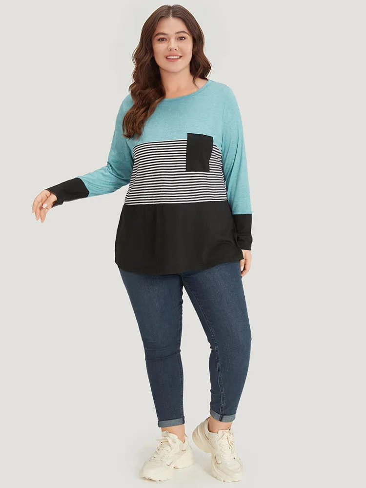 Striped Colorblock Contrast Patchwork Crew Neck T-shirt sold by Bloomchic product image thumbnail 5