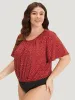 Polka Dot Elastic Waist Plicated Detail Ruffle Sleeve Bodysuit sold by Bloomchic