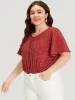 Polka Dot Elastic Waist Plicated Detail Ruffle Sleeve Bodysuit sold by Bloomchic