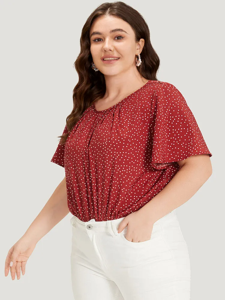 Polka Dot Elastic Waist Plicated Detail Ruffle Sleeve Bodysuit sold by Bloomchic product image thumbnail 5