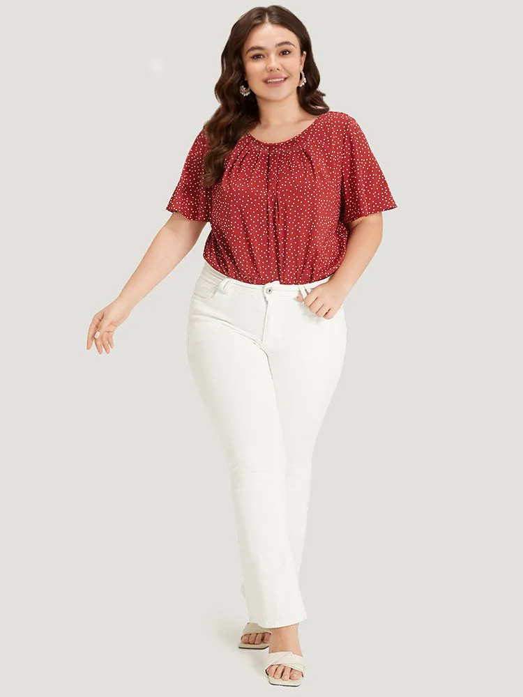 Polka Dot Elastic Waist Plicated Detail Ruffle Sleeve Bodysuit sold by Bloomchic product image thumbnail 3