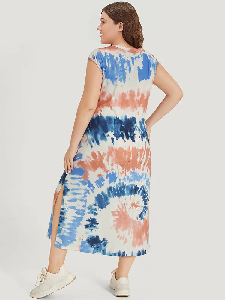 Tie Dye Split Hem Pocket Crew Neck Sleeveless Dress sold by Bloomchic product image thumbnail 4