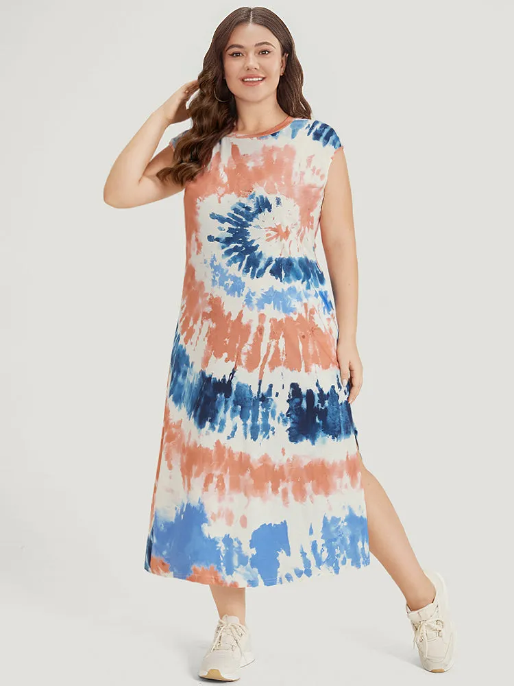 Tie Dye Split Hem Pocket Crew Neck Sleeveless Dress sold by Bloomchic product image thumbnail 2