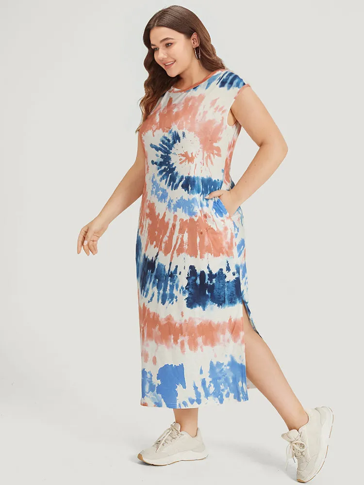 Tie Dye Split Hem Pocket Crew Neck Sleeveless Dress sold by Bloomchic product image thumbnail 3
