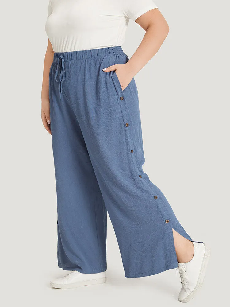 Plain Pocket Split Hem Ties Button Detail Pants sold by Bloomchic product image thumbnail 2