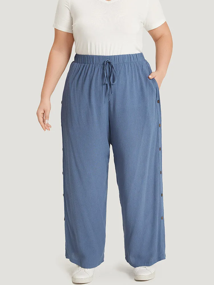 Plain Pocket Split Hem Ties Button Detail Pants sold by Bloomchic product image thumbnail 3