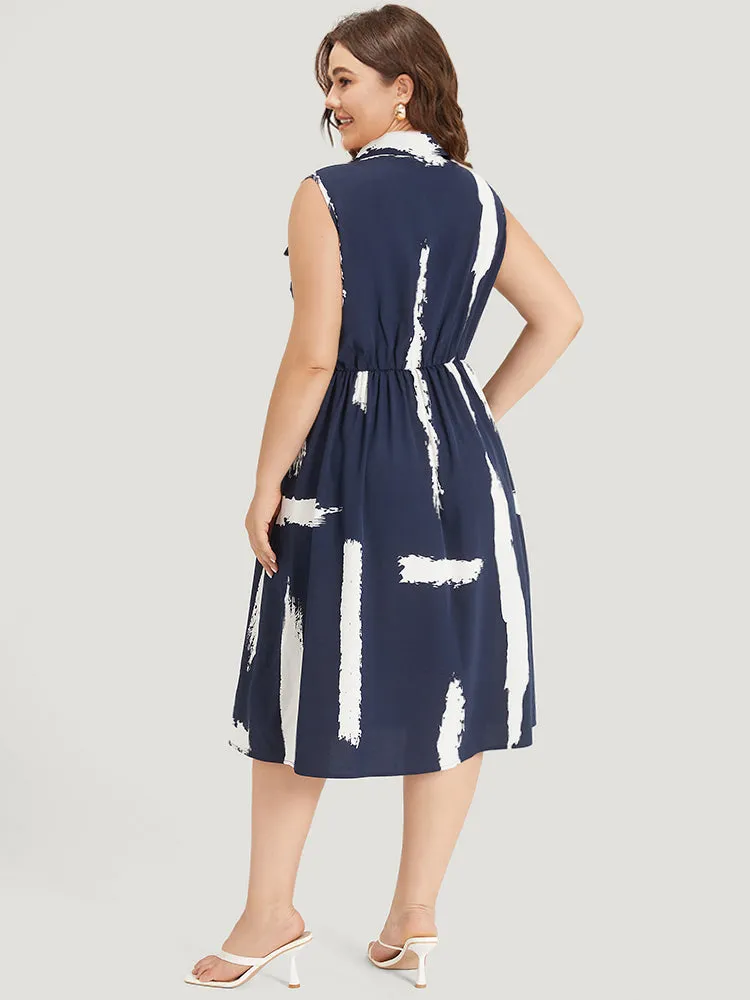 Brush Print Suit Collar Pocket Button Up Ruffle Hem Dress sold by Bloomchic product image thumbnail 4