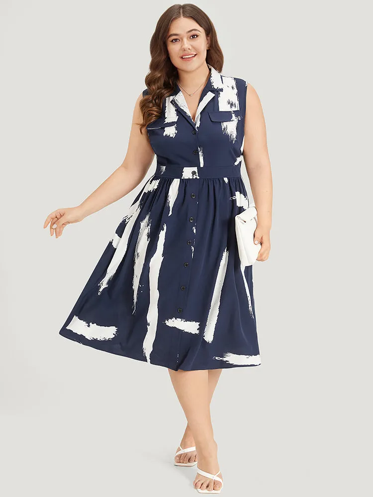 Brush Print Suit Collar Pocket Button Up Ruffle Hem Dress sold by Bloomchic product image thumbnail 2