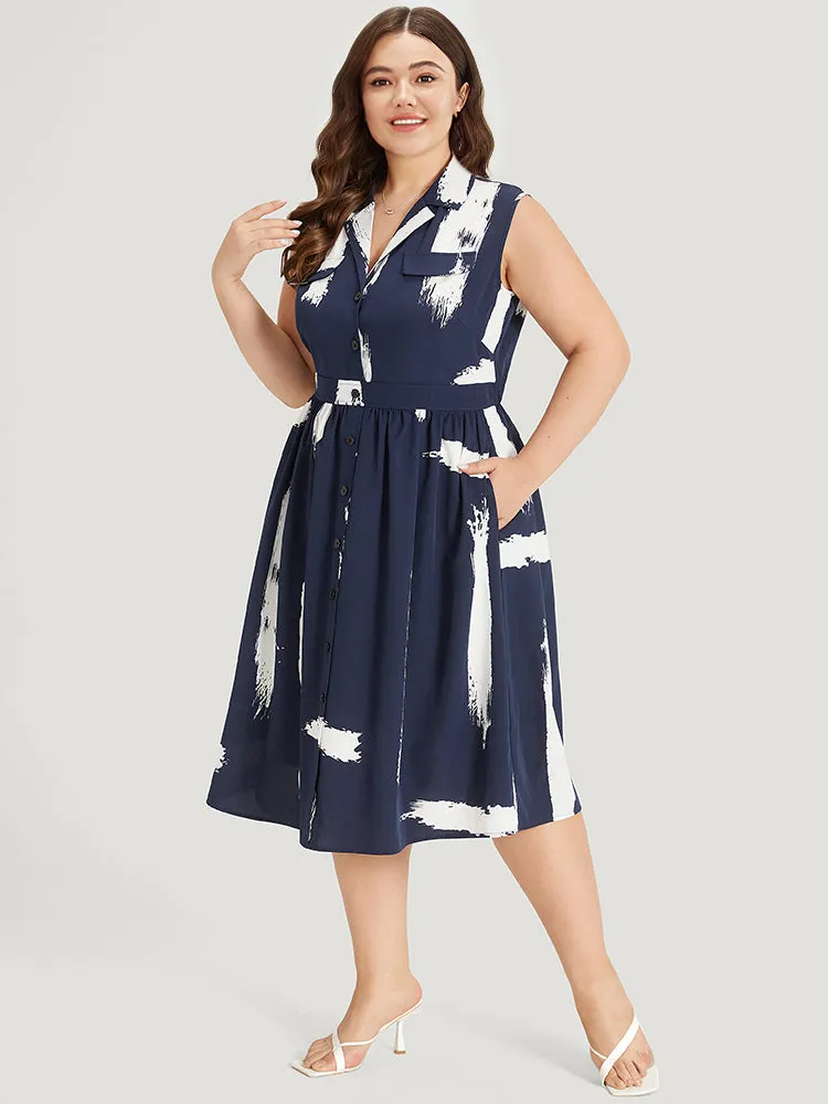 Brush Print Suit Collar Pocket Button Up Ruffle Hem Dress sold by Bloomchic product image thumbnail 3