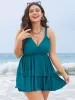 Surplice Neck Ruffle Tiered Crossover Adjustable Straps Swim Dress sold by Bloomchic