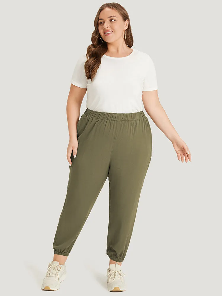 Plain Pocket Elastic Waist Carrot Pants sold by Bloomchic