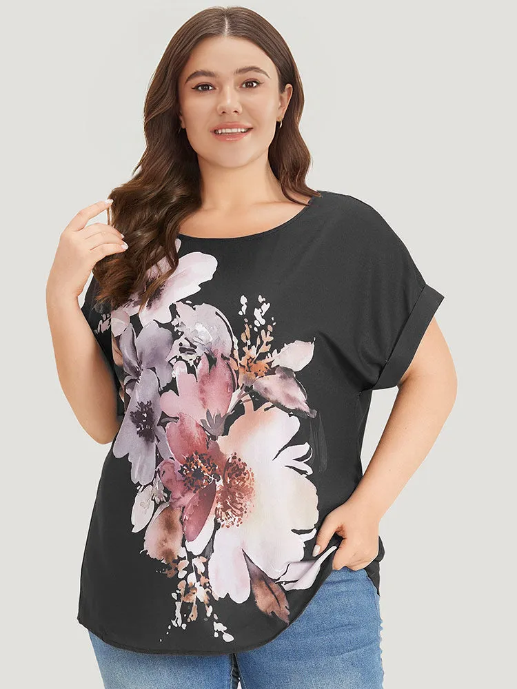 Floral Print Crew Neck Roll Dolman Sleeve Blouse sold by Bloomchic product image thumbnail 4