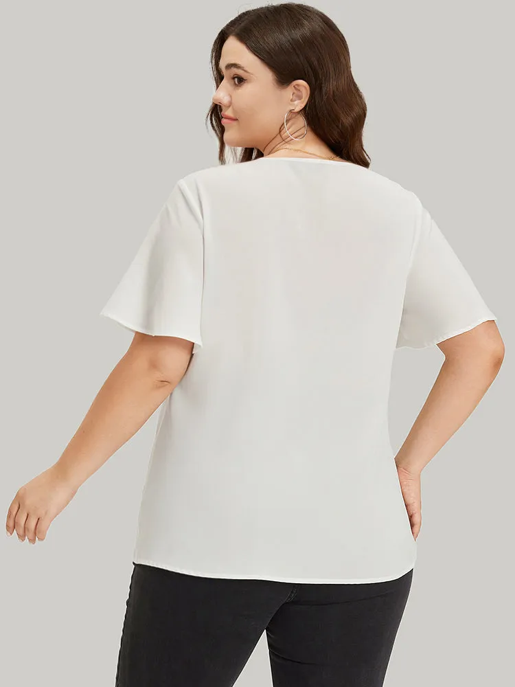 Contrast Webbing V Neck Ruffle Sleeve Blouse sold by Bloomchic product image thumbnail 3