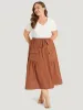 Contrast Button Detail Flap Pocket Gathered Skirt sold by Bloomchic