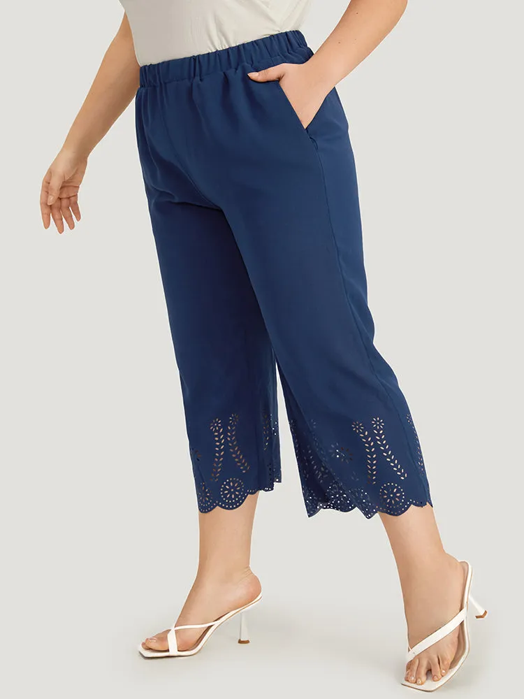 Solid Pocker Elastic Waist Laser Cut Pants sold by Bloomchic product image thumbnail 2