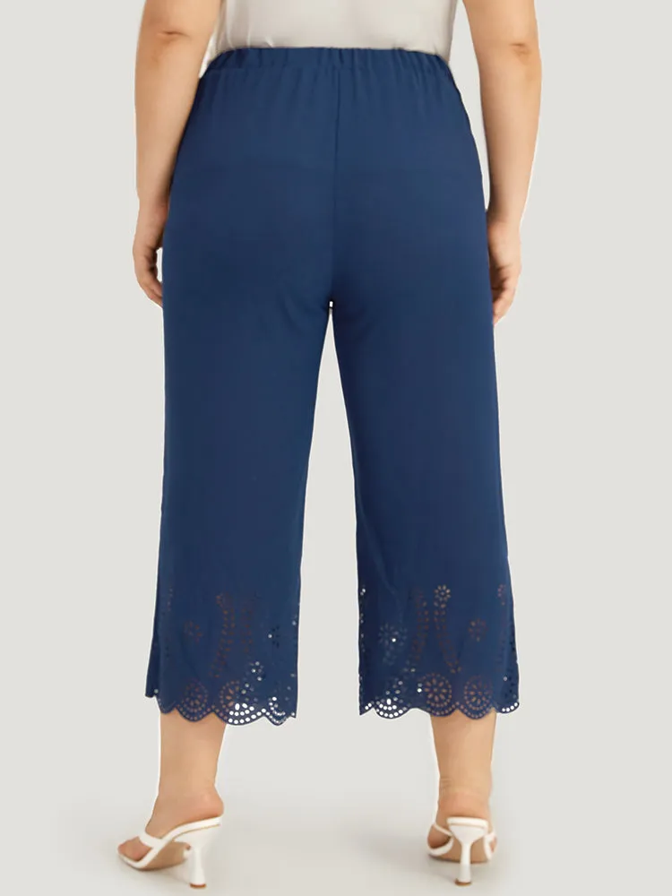 Solid Pocker Elastic Waist Laser Cut Pants sold by Bloomchic product image thumbnail 4