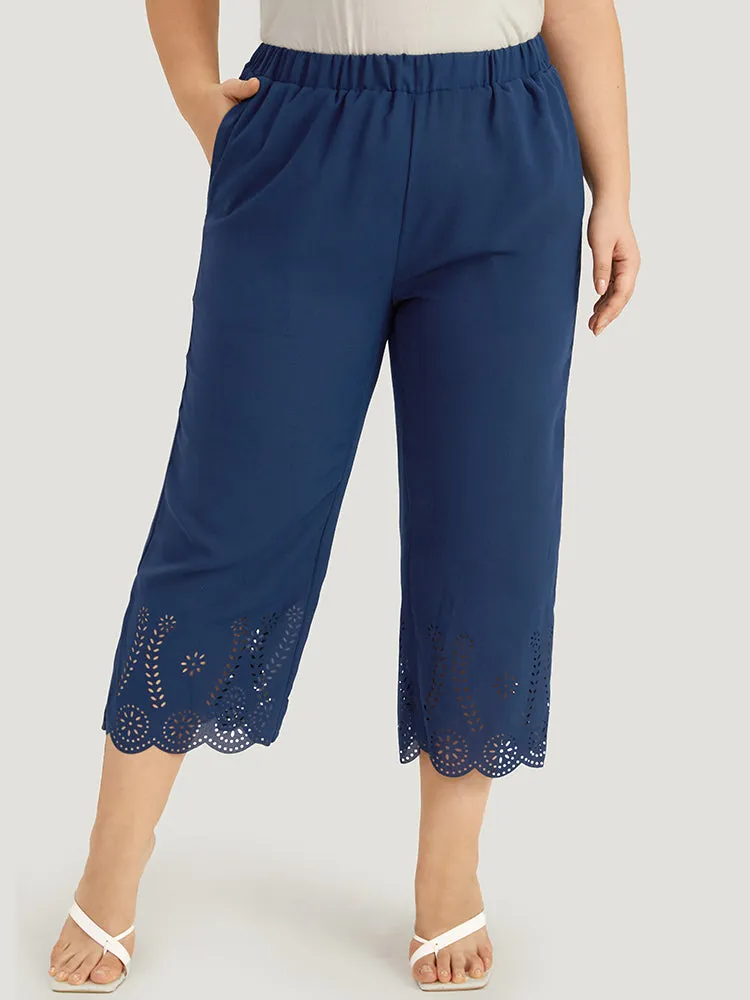 Solid Pocker Elastic Waist Laser Cut Pants sold by Bloomchic