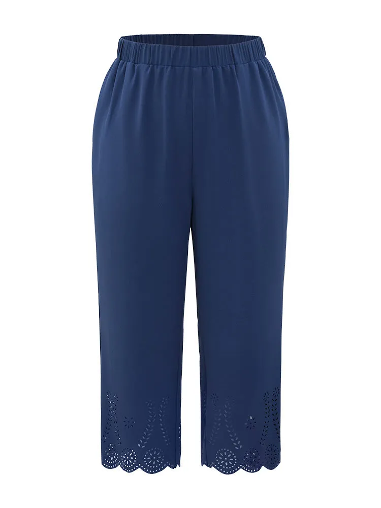 Solid Pocker Elastic Waist Laser Cut Pants sold by Bloomchic product image thumbnail 5