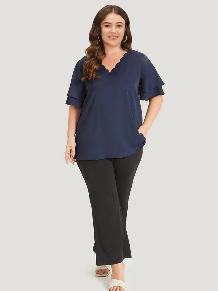 Plain Curved Trim Flutter Sleeve Layered Blouse sold by Bloomchic product image thumbnail 4