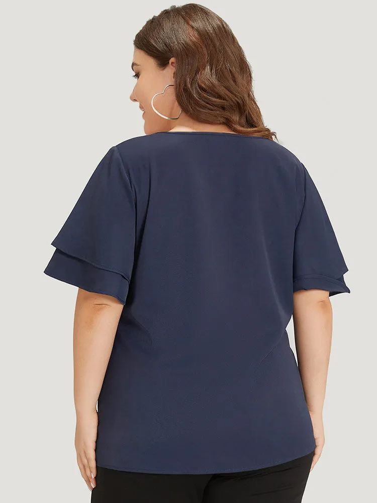 Plain Curved Trim Flutter Sleeve Layered Blouse sold by Bloomchic product image thumbnail 2