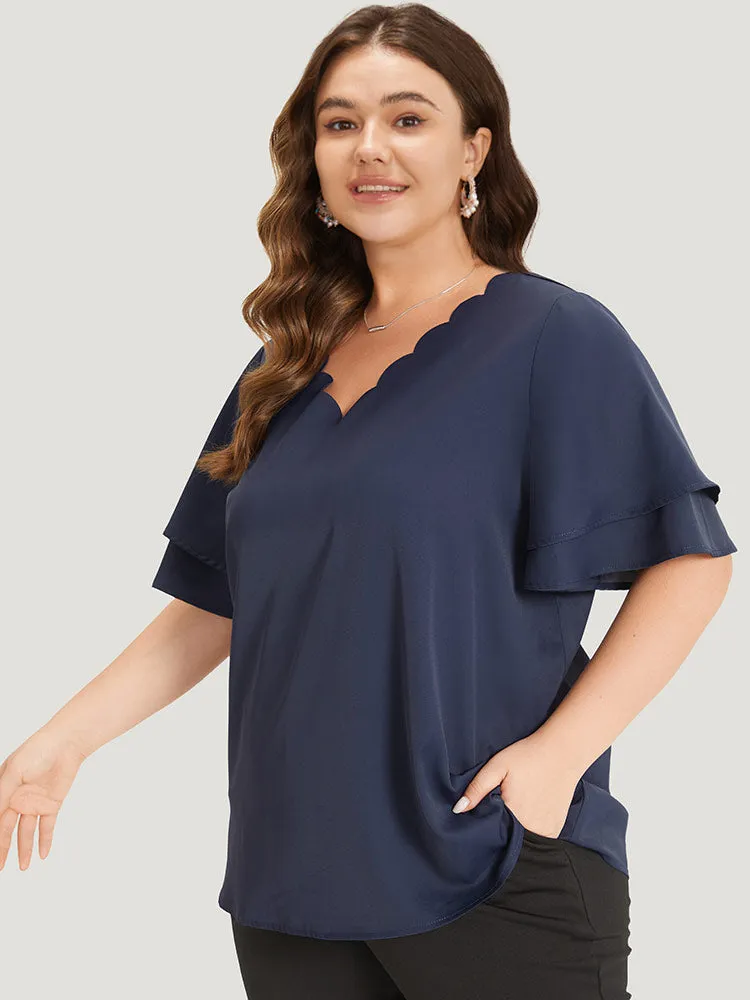 Plain Curved Trim Flutter Sleeve Layered Blouse sold by Bloomchic product image thumbnail 3