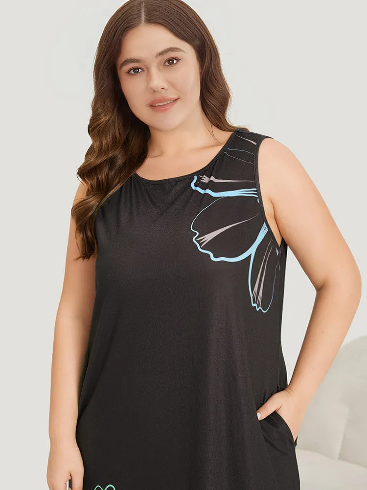 Floral Print Pocket Contrast Sleep Tank Dress sold by Bloomchic product image thumbnail 5