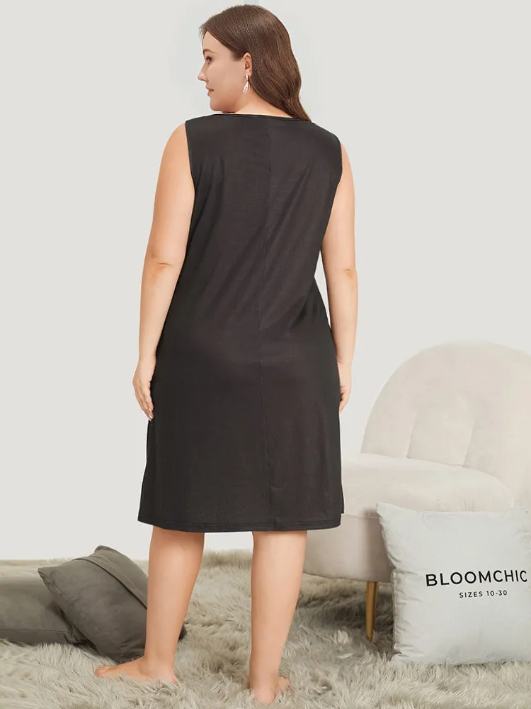 Floral Print Pocket Contrast Sleep Tank Dress sold by Bloomchic product image thumbnail 4