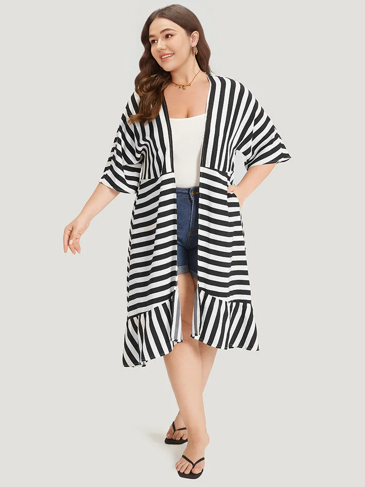 Striped Ruffle Hem Pocket Open Front Kimono sold by Bloomchic product image thumbnail 4