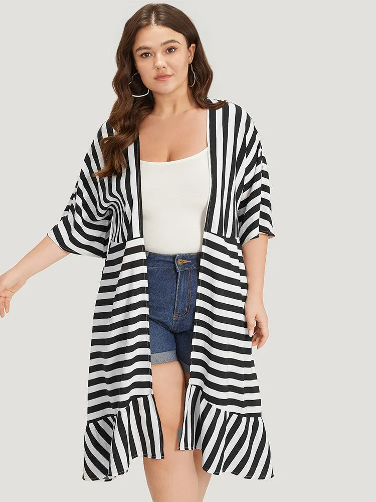 Striped Ruffle Hem Pocket Open Front Kimono sold by Bloomchic product image thumbnail 5