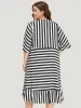 Striped Ruffle Hem Pocket Open Front Kimono sold by Bloomchic