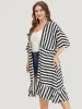 Striped Ruffle Hem Pocket Open Front Kimono sold by Bloomchic