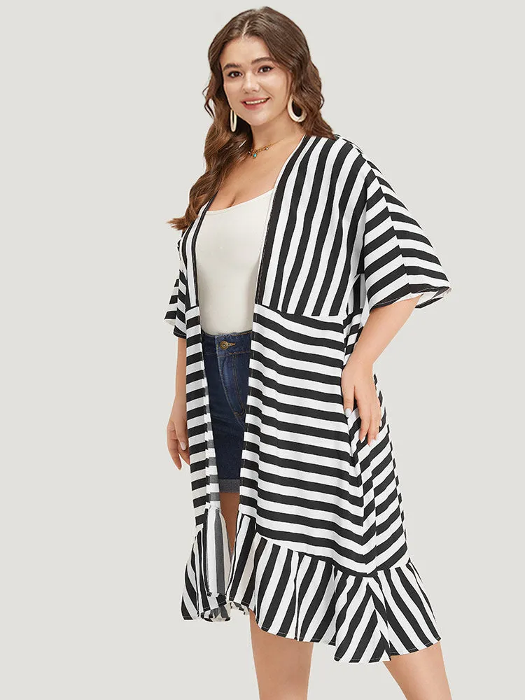 Striped Ruffle Hem Pocket Open Front Kimono sold by Bloomchic product image thumbnail 3