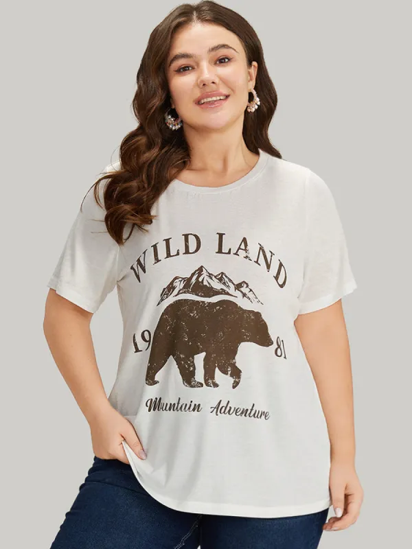 Letter & Bear Round Neck Regular Sleeve T-shirt made by Bloomchic