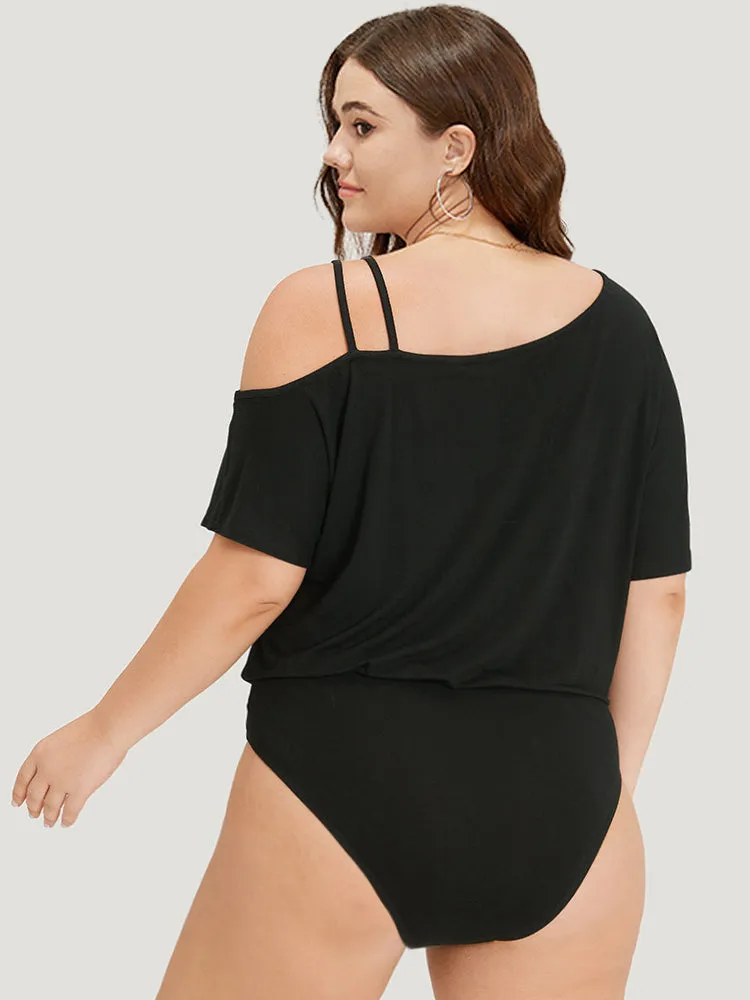 Plain One Shoulder Batwing Sleeve Cami Bodysuit sold by Bloomchic product image thumbnail 5