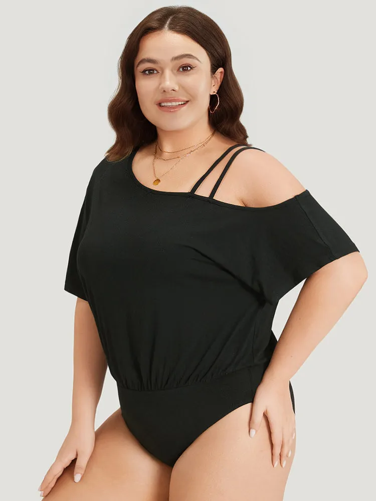 Plain One Shoulder Batwing Sleeve Cami Bodysuit sold by Bloomchic product image thumbnail 4