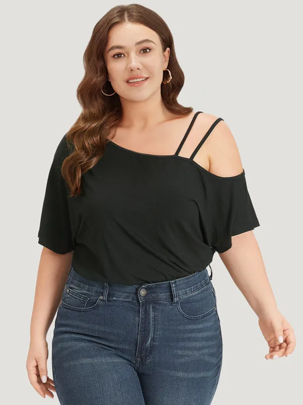 Plain One Shoulder Batwing Sleeve Cami Bodysuit sold by Bloomchic