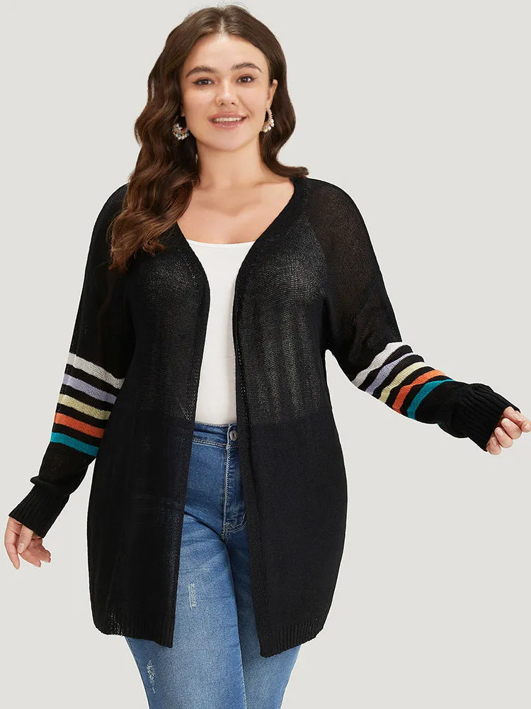 Rainbow Striped Open Front Drop Shoulder Cardigan sold by Bloomchic product image thumbnail 3