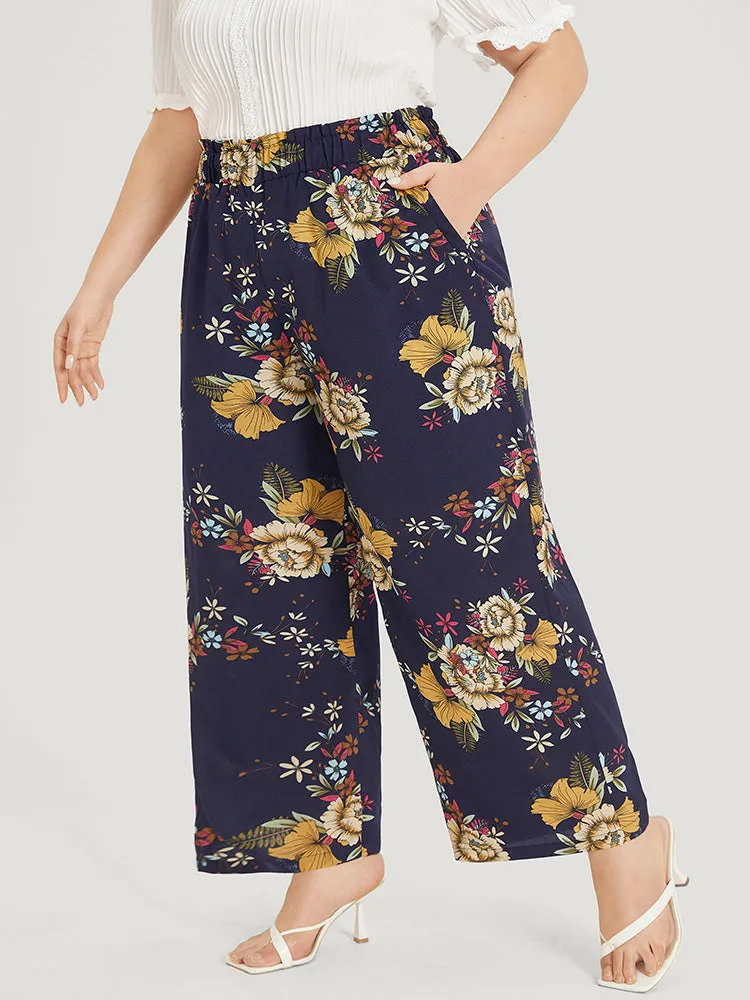 Floral Print Pocket Elastic Waist Wide High Rise Pants sold by Bloomchic product image thumbnail 3