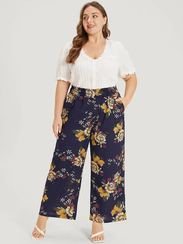 Floral Print Pocket Elastic Waist Wide High Rise Pants sold by Bloomchic product image thumbnail 4